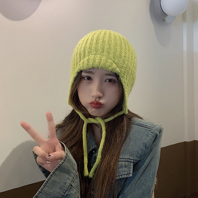 Green Warm Ear Protection Knitted Wool Hat