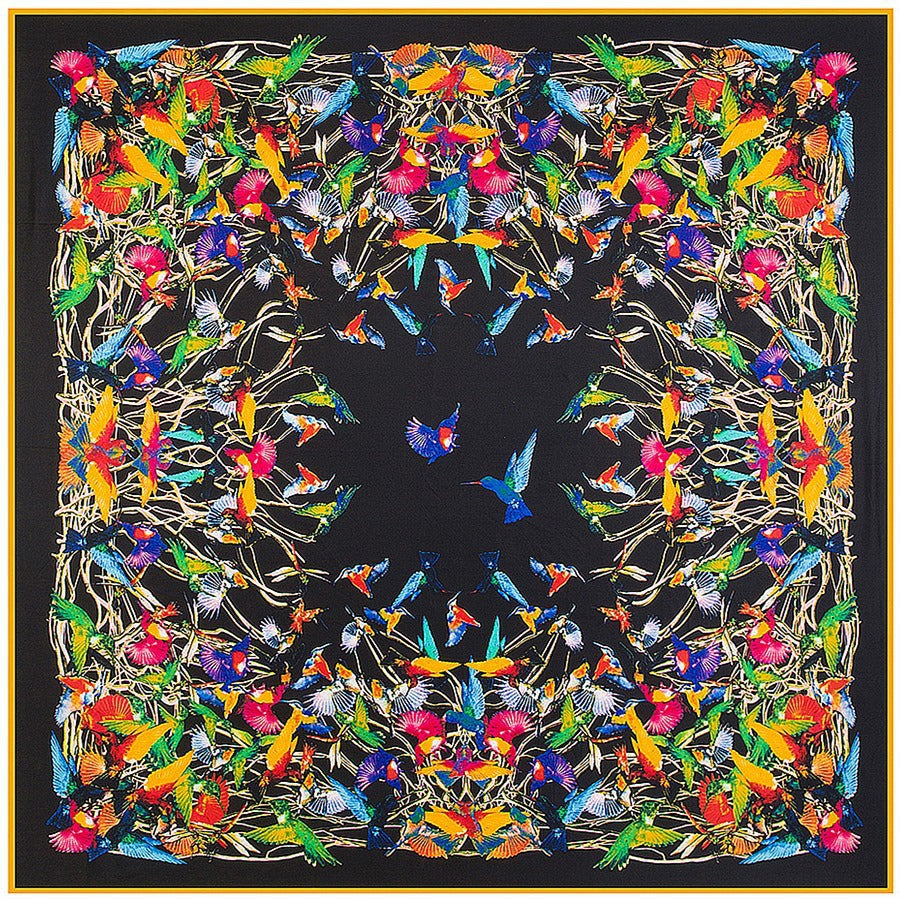 Floral Carriage Twill Large Square Silk Scarf Sunscreen Shawl