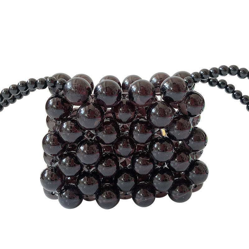 Mini Color Transparent Handmade Beaded Bag Imitation Pearl One-shoulder Diagonal