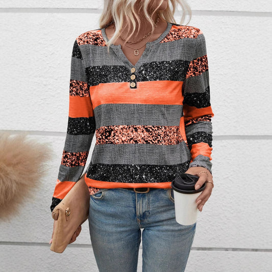 Stribet V-hals 3D Print Mode Afslappet Sweater