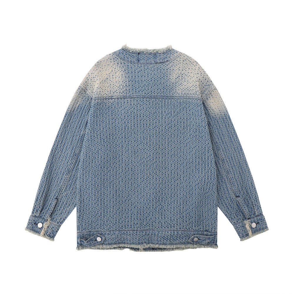 Washed And Worn Raw Edge Cat Beard Denim Coat