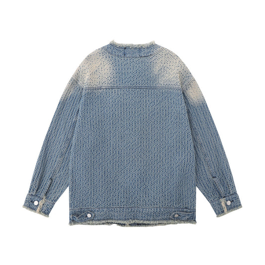Washed And Worn Raw Edge Cat Beard Denim Coat