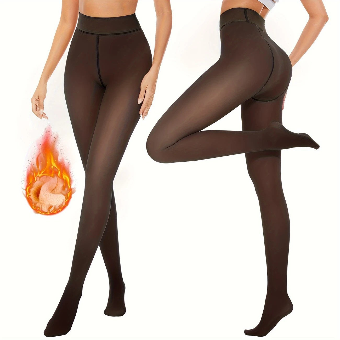Thick Black Sheer Skin-toned Leg-warming Autumn And Winter Essential Fleece-lined Tights