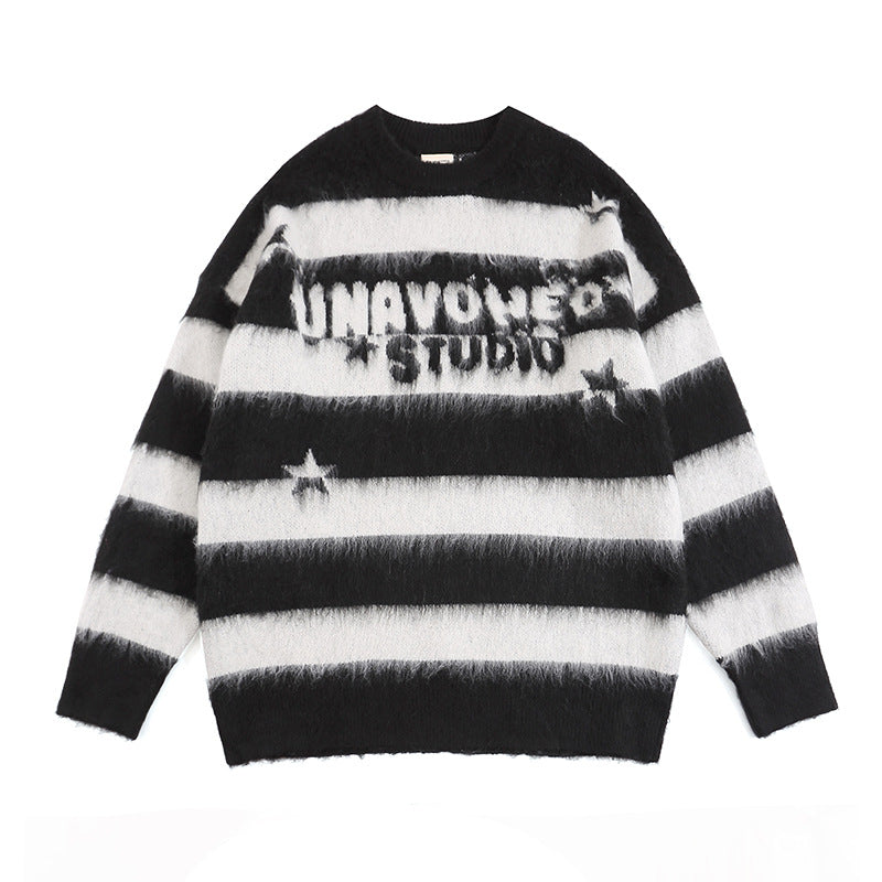 American-style Vintage Striped Mink Sweater
