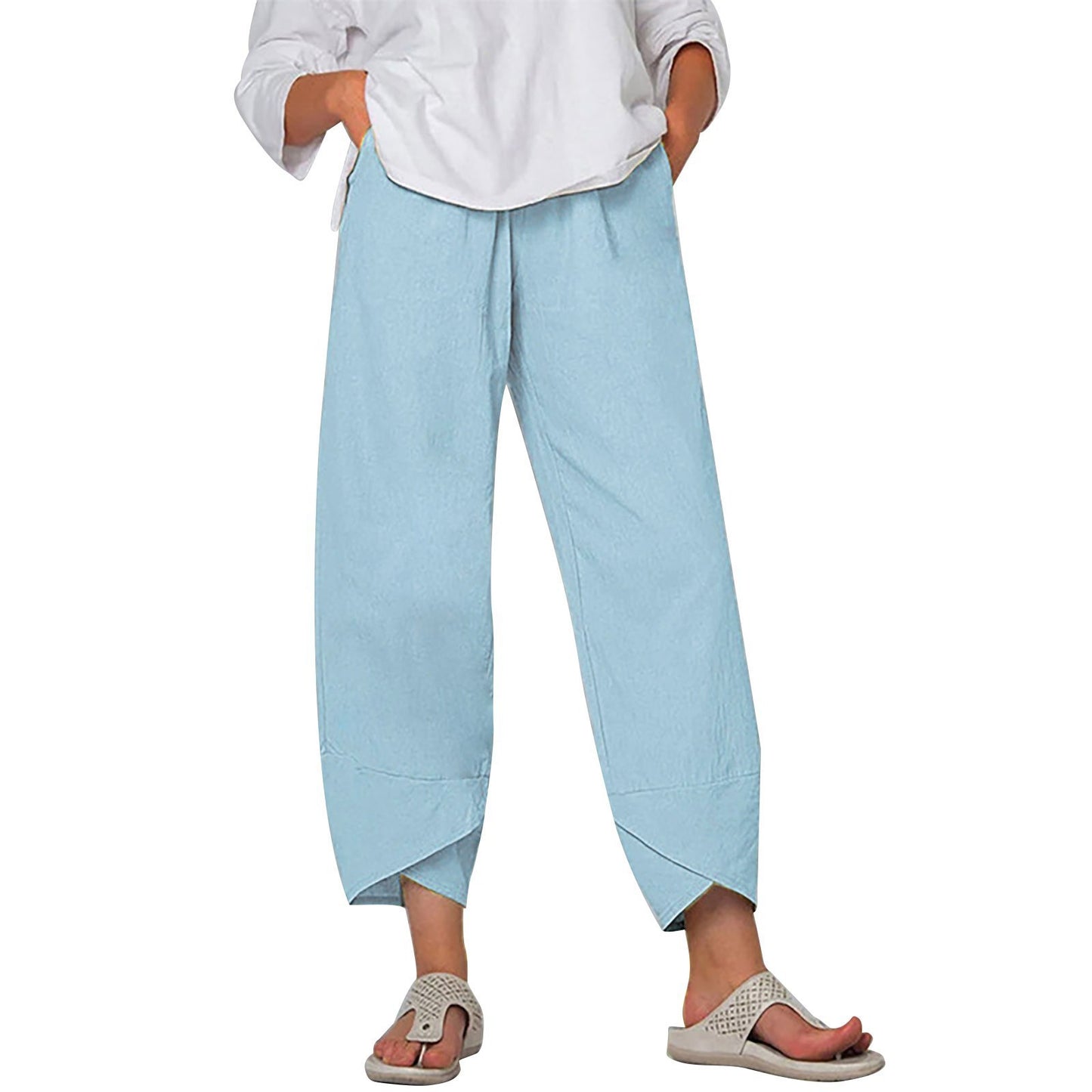 Solid Color Plus Size Women's Simple Loose Casual Cropped Pants