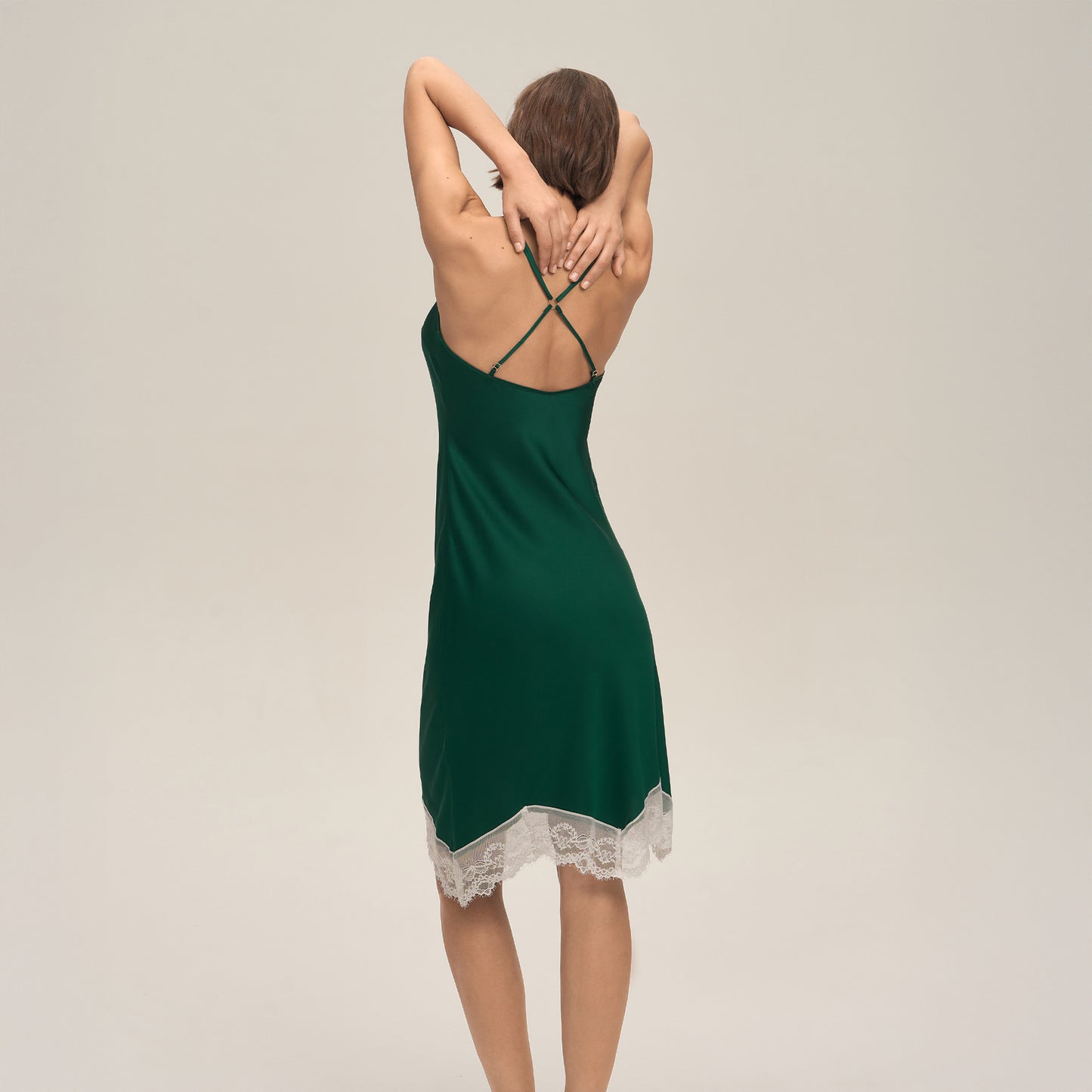 Solid-color Satin Patchwork Lace Backless Camisole Pajamas
