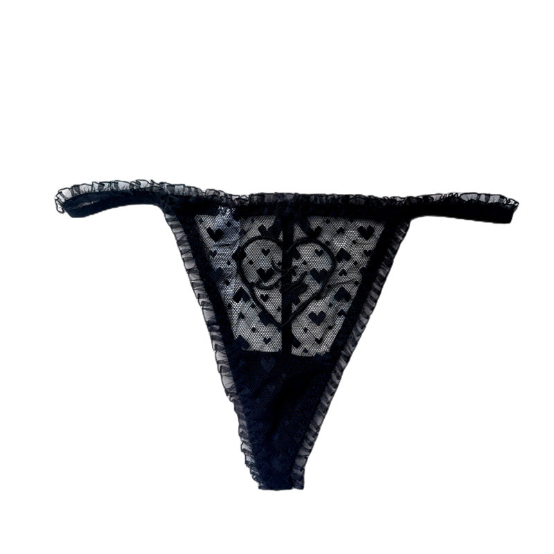 Women's Lace Transparent Embroidered Heart Thong