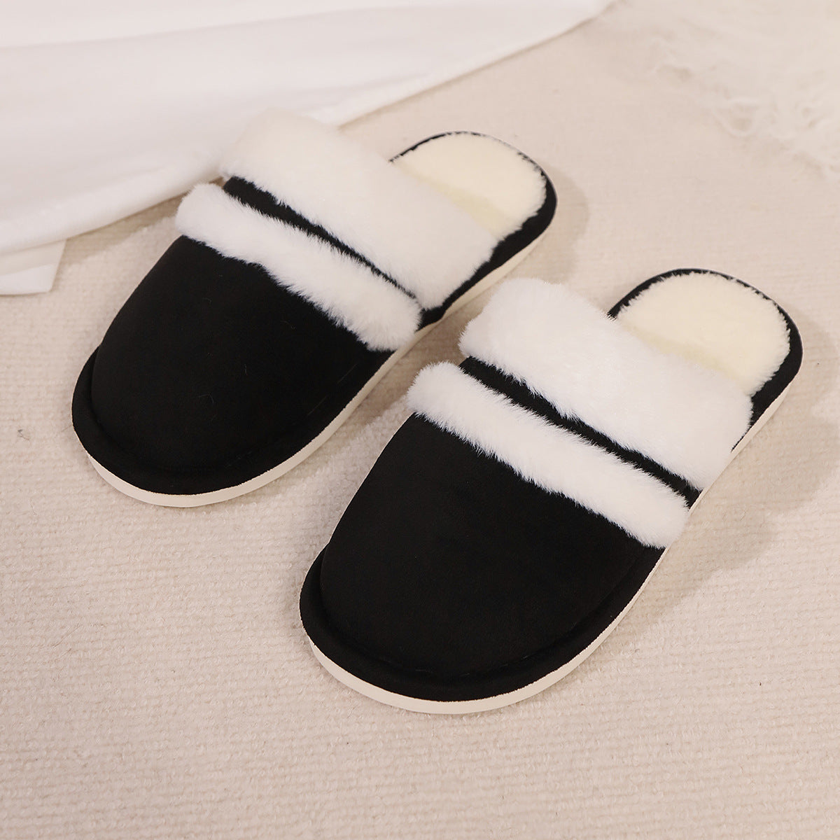 Rabbit Fur Cotton Slippers Fleece-lined Thickened Fluffy Slippers