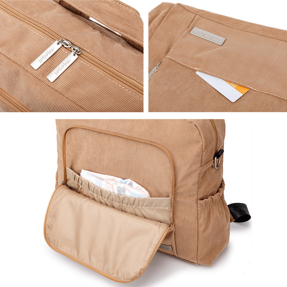 Corduroy Mummy Backpack With Large Capacity And Multifunction