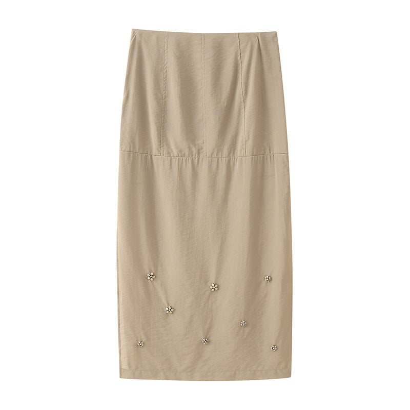 Solid Color Worsted Embellished Set Diamond Skirt