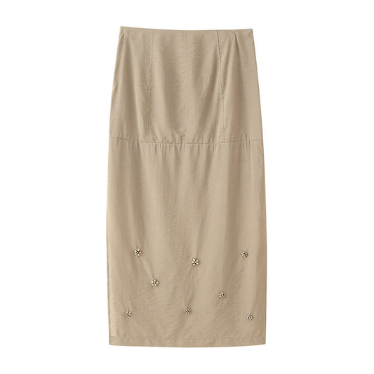 Solid Color Worsted Embellished Set Diamond Skirt