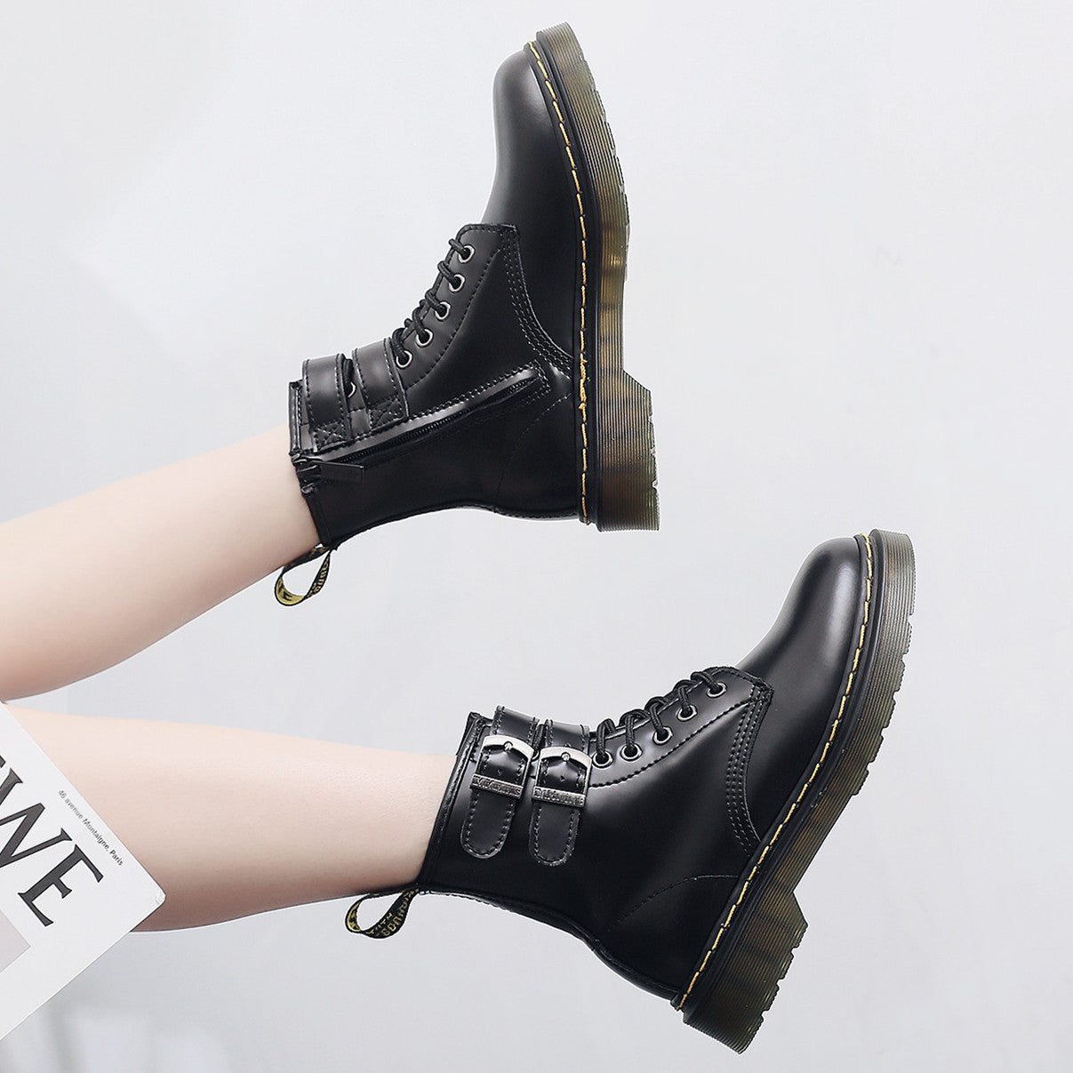 British High Top Women's Boots Leather Motorcycle Double Ride