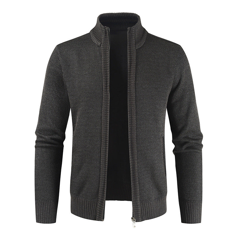 Autumn New Men's Cardigan Coat Casual Stand Collar Solid Color Men's Knitwear