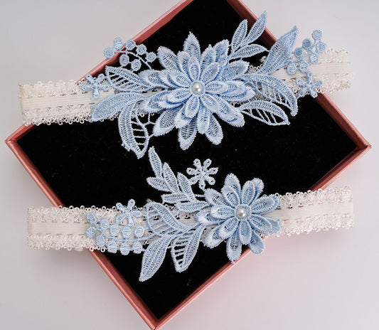Sky Blue Elastic Lace Sexy Thigh Garter Belt