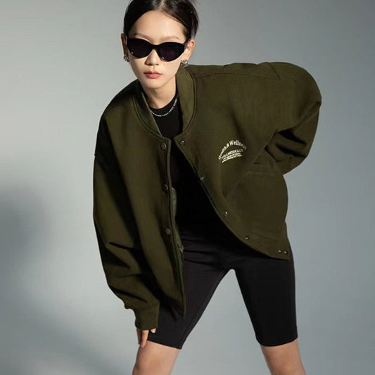 Vintage Themed Embroidered Cropped Jacket Oversized