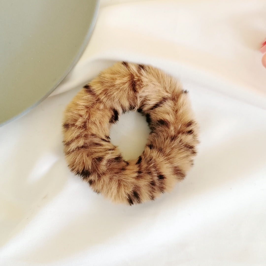 Autumn and winter warm mink hair leopard hair tie