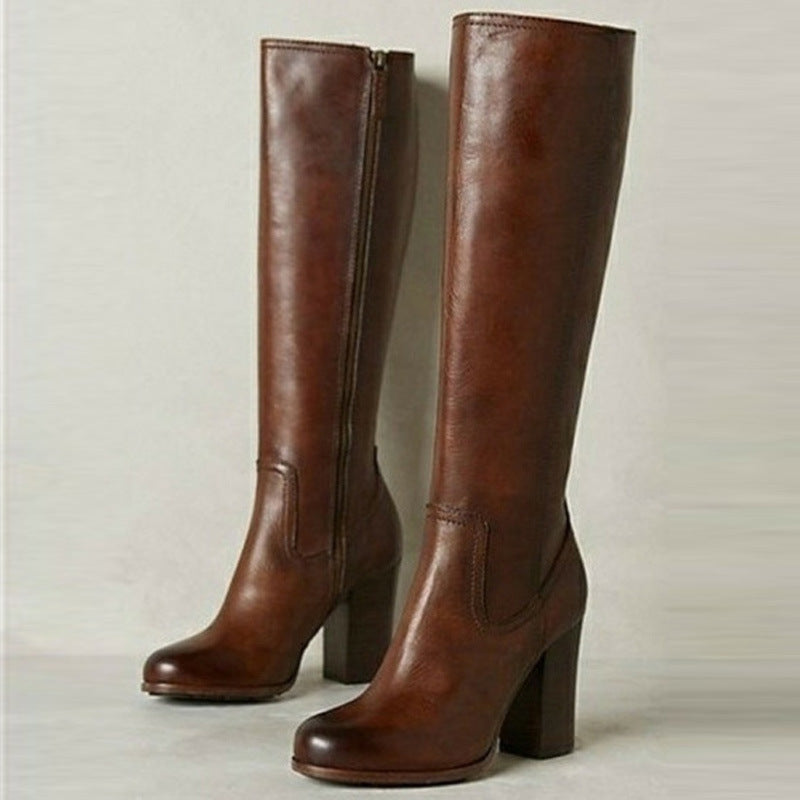 Womens Stylish Plus-size Boots With A Side Zipper And Chunky High Heel