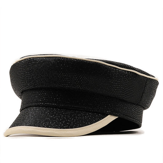 Black Pu Leather Beret Female Painter Hat