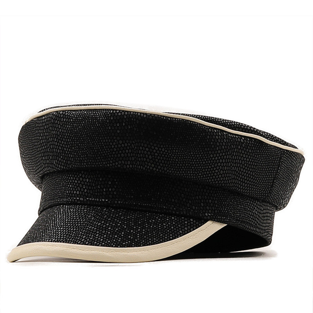 Black Pu Leather Beret Female Painter Hat