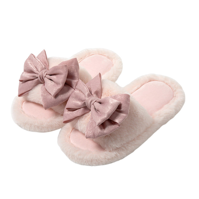 Bow Opening Cotton Slippers Home Plush