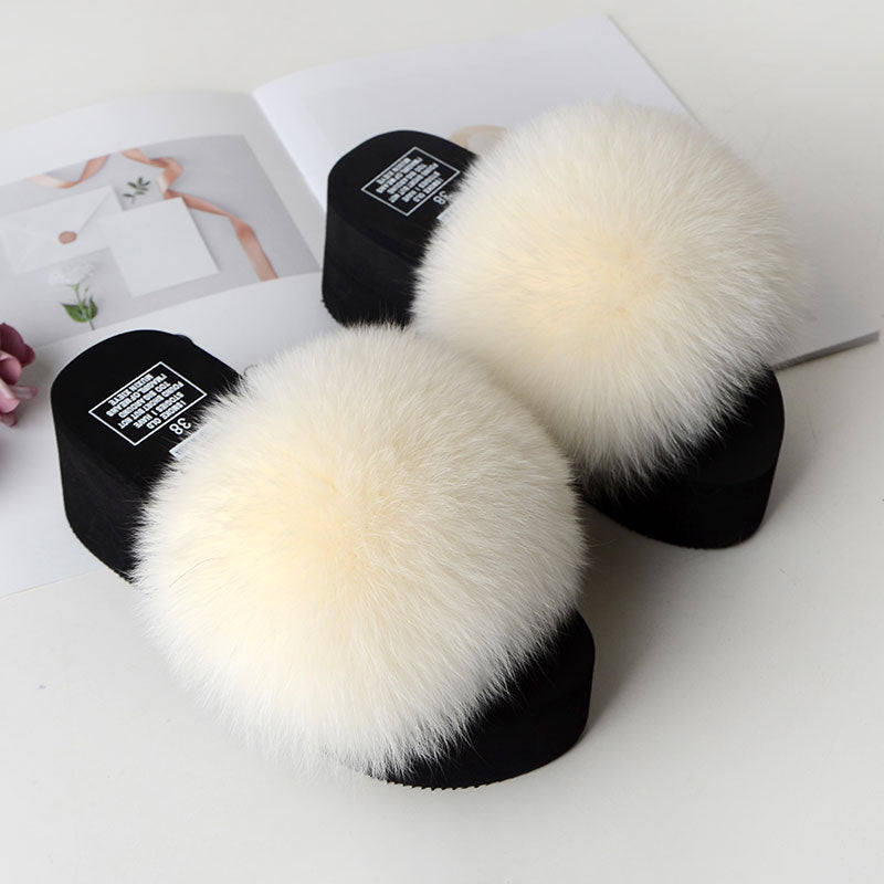 New Fox Fur Women's Sandals Height Increasing Leisure