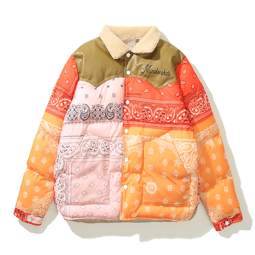 Color Stitching Cashew Flower Quilted Jacket Men