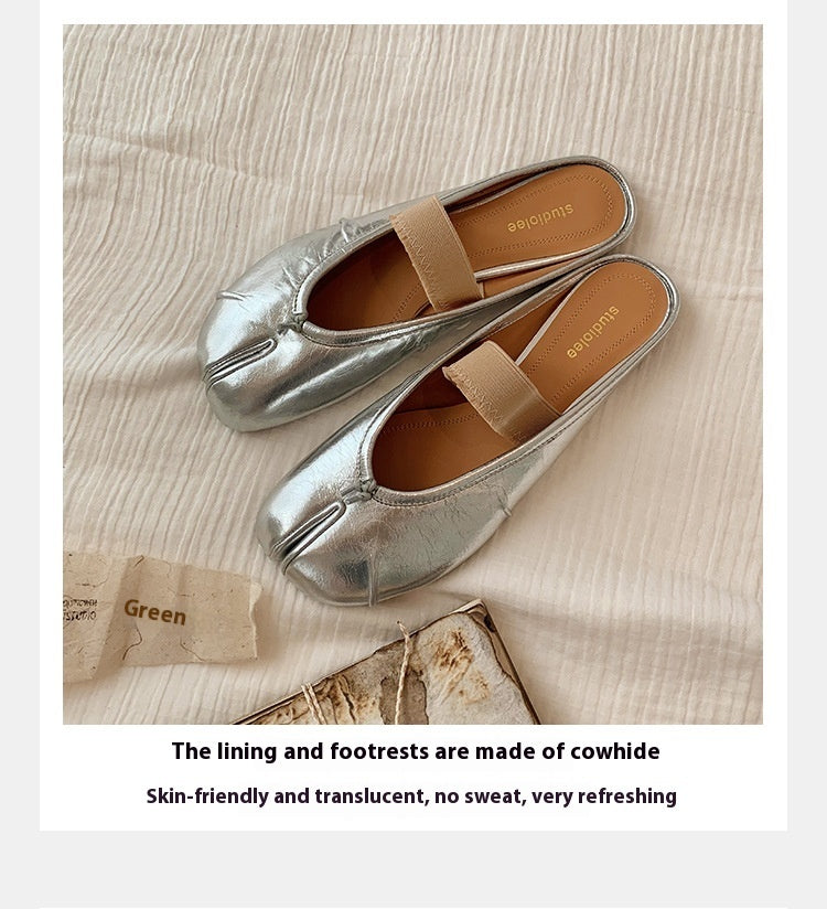 New Fashionable Shallow Mouth Soft Bottom Sheepskin Flat Split Toe Pumps