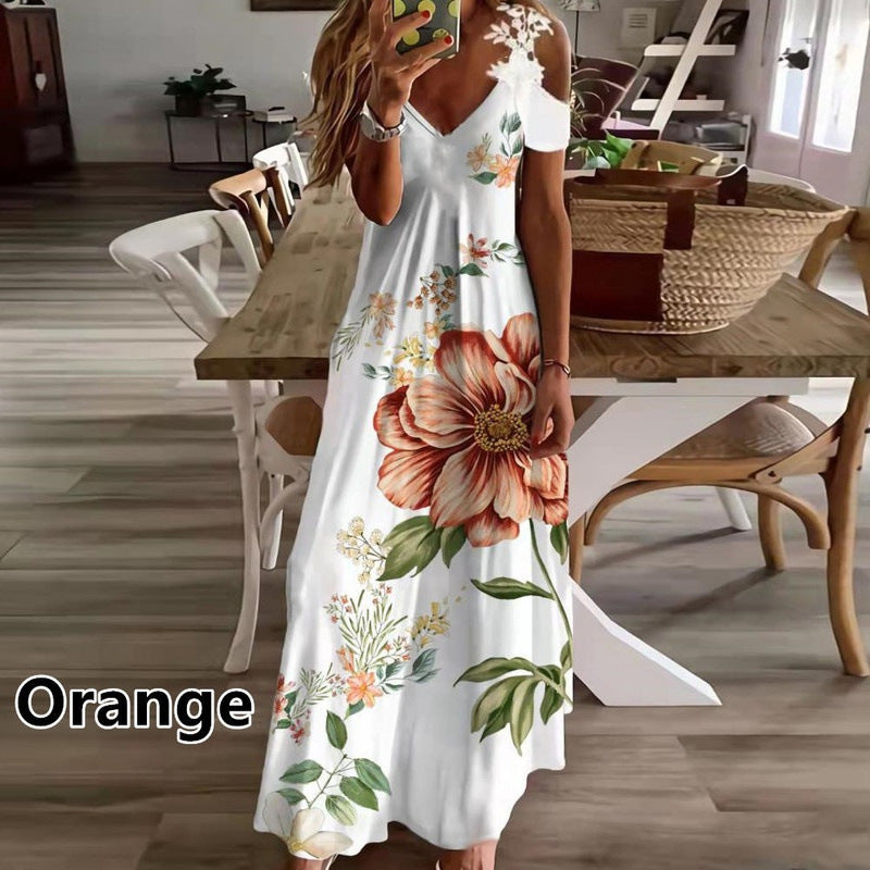 Women's Lace V-neck Strap Long Skirt