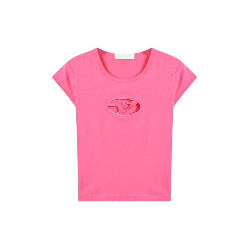 Embroidered Cutout Sweet And Spicy Short Slim Black Top