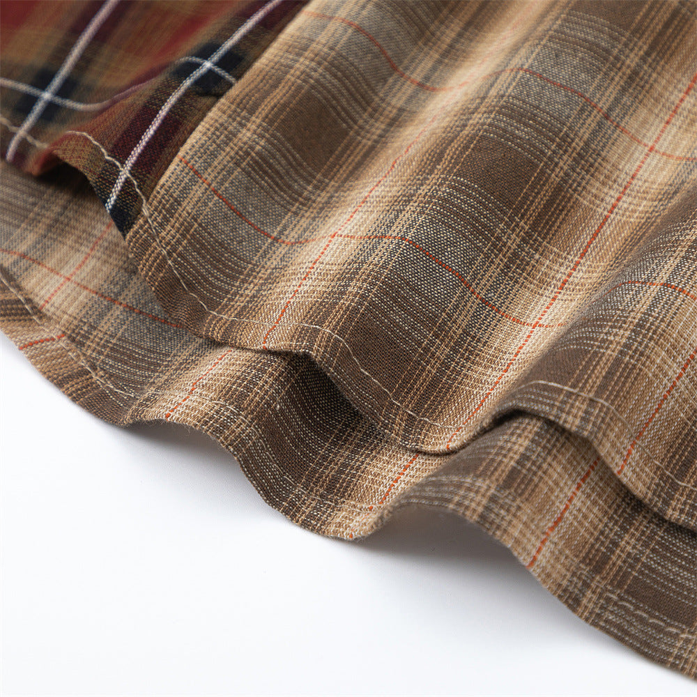 European And American Irregular Colorblock Check Shirt