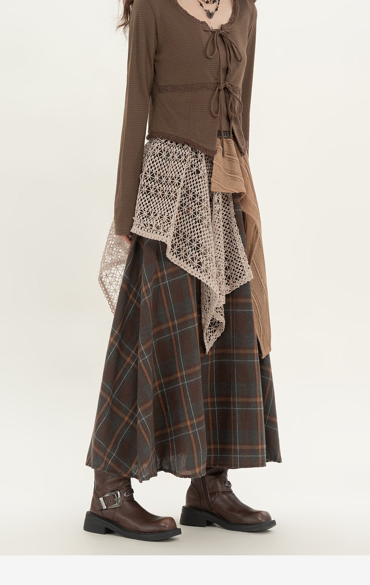 Retro Minority Irregular Plaid A- Line Skirt Women