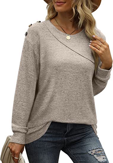Women's Double Crew Neck Button Sweatshirt T-Shirt