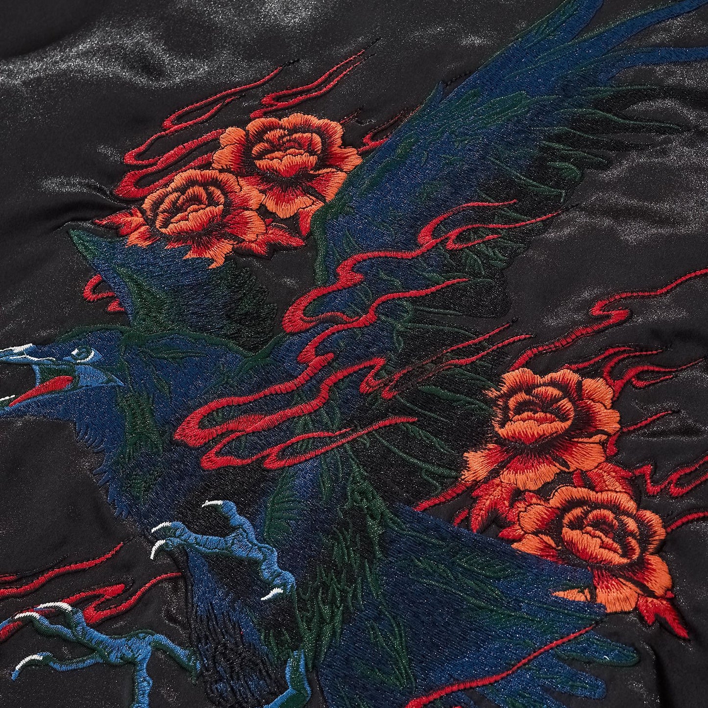 Embroidered Rose Blue Raven Casual Baseball Jacket