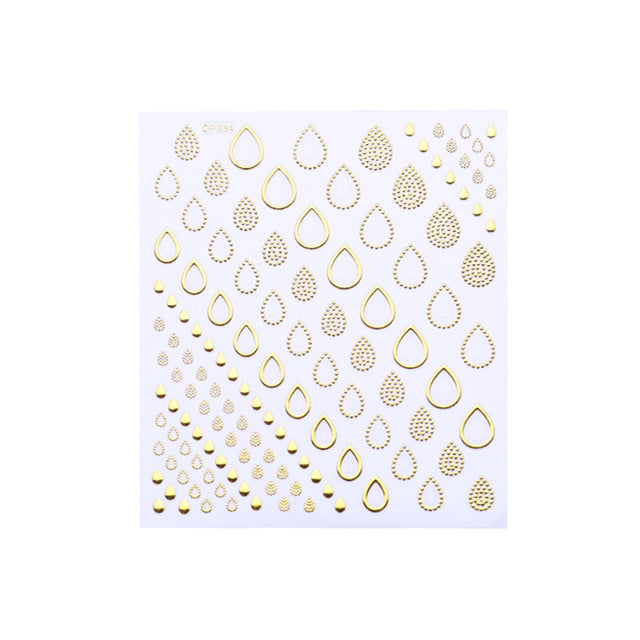 3D Nail Stickers Gold Silver Metal Black Geometric Flower