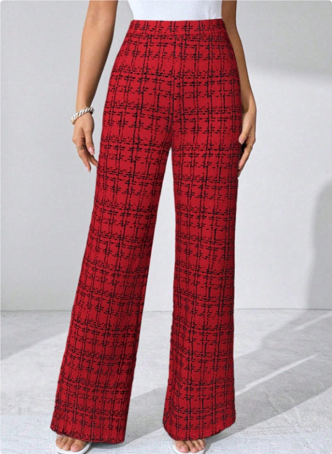 Woven Plaid High Waist Straight Women's Pants