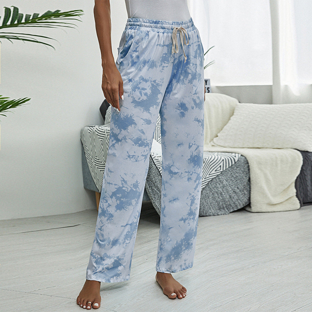 Tie-dye high-waisted printed slacks