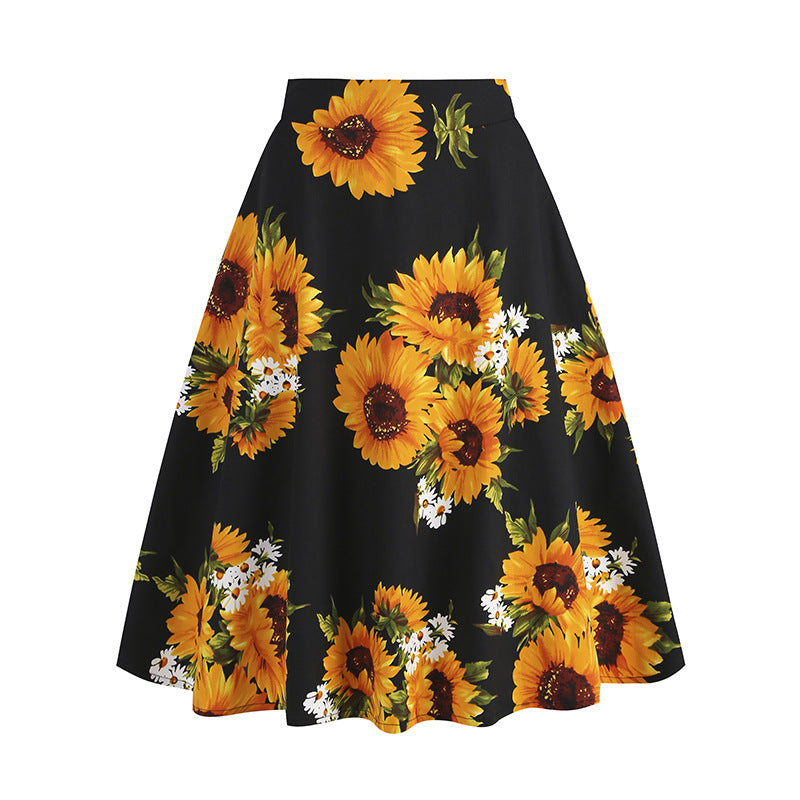 Europæisk og amerikansk kvindetøj: Vintage-printet Hepburn blomsternederdel