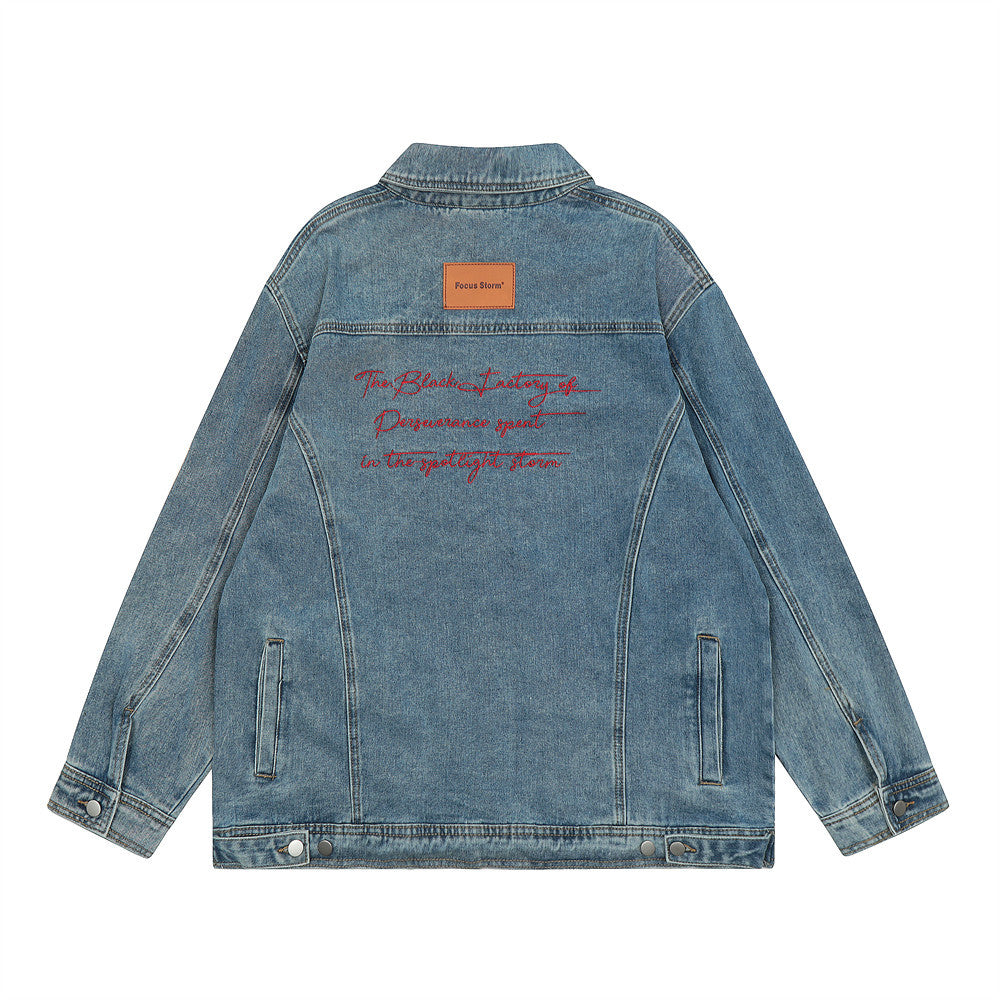 Embroidered Letters Denim Clothes Jacket Men's Trendy Punk