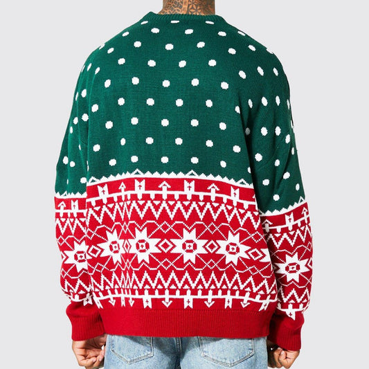 Mænds nye strikkede jacquard løs pullover-sweater med rund hals til efterår og vinter og jul