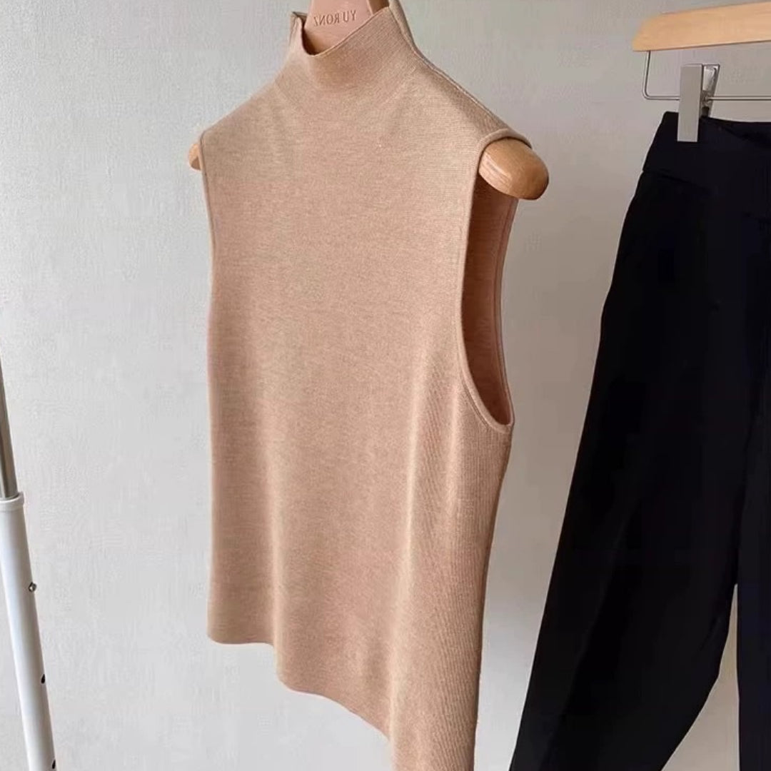 Alsidig halv-høj krave strikket vest camisole dametop