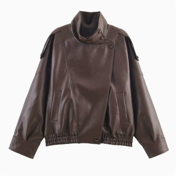 Wind-style Retro Biker's-style Leather Stand-up Collar Jacket