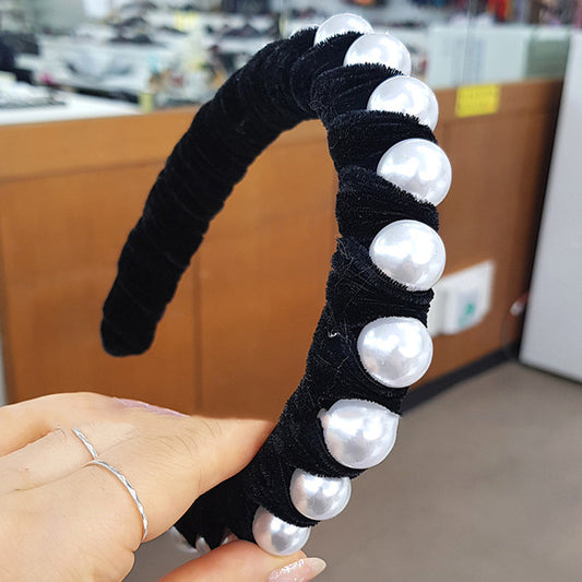 Pearl Embellished Velvet Wrap Crown Headband