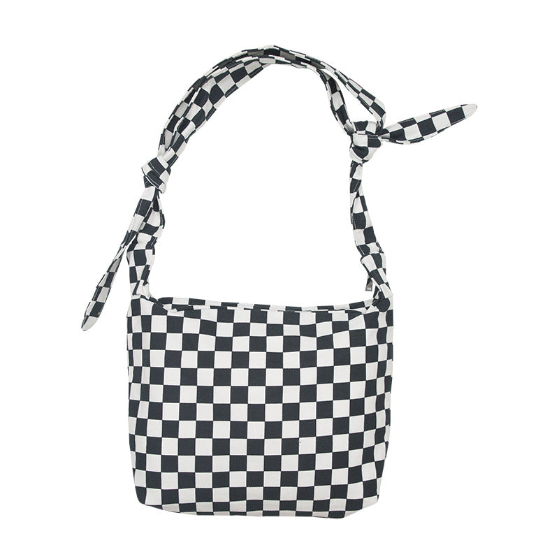 Retro Check Pattern Adjustable Large Capacity Shoulder Bag Women
