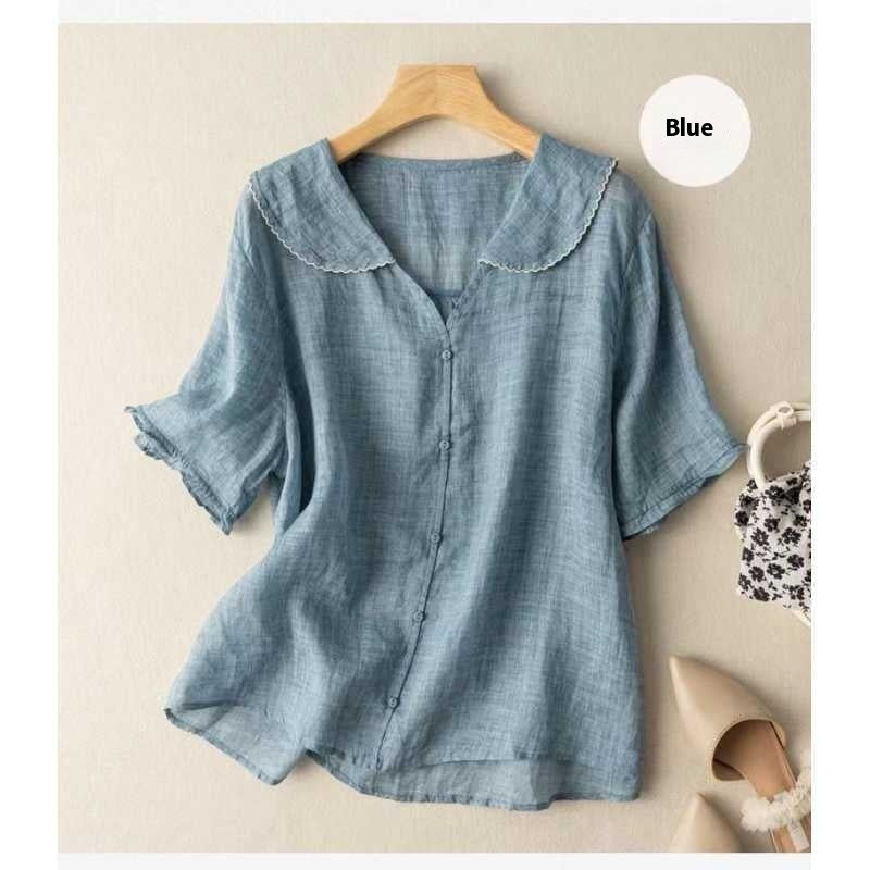 Women's Ramie Artistic Retro Cotton And Linen Doll Collar Loose Top