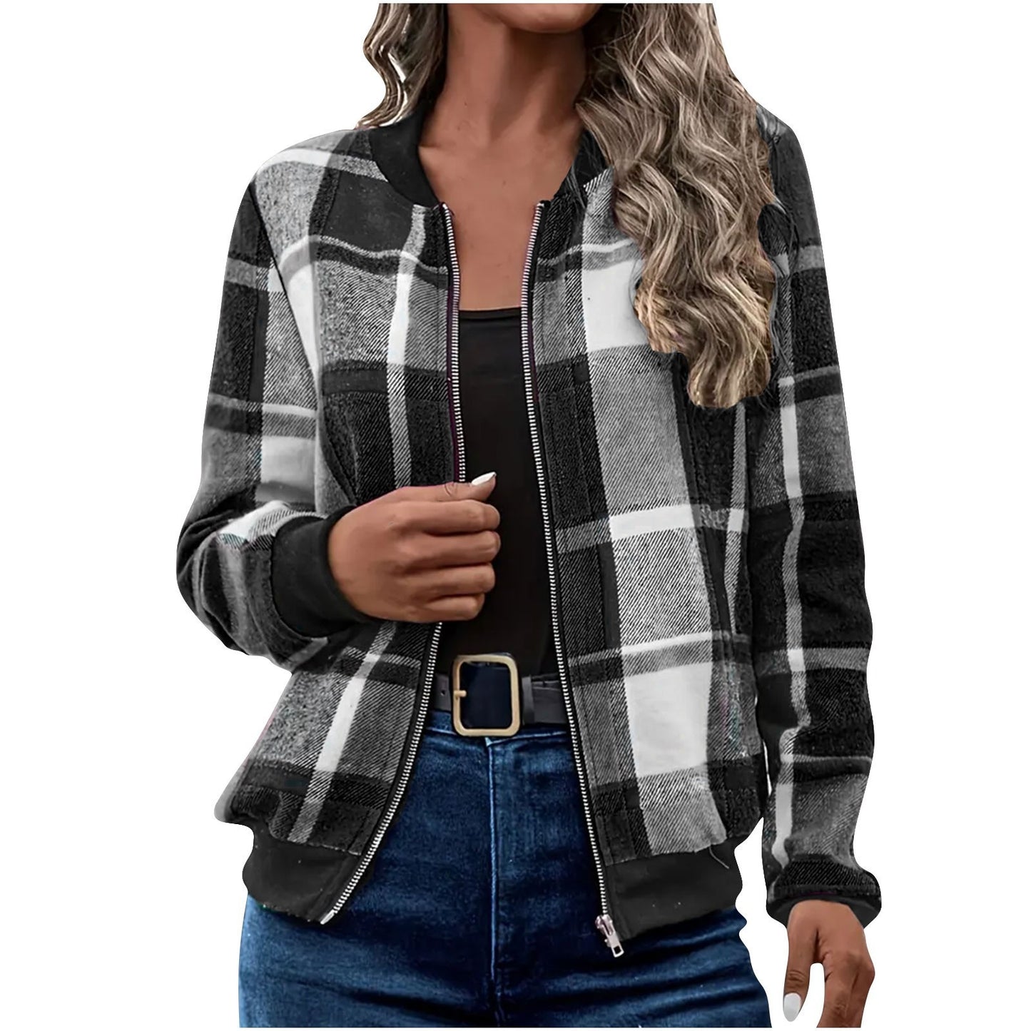 European And American Autumn And Winter Plaid Baseball Jacket Jacket