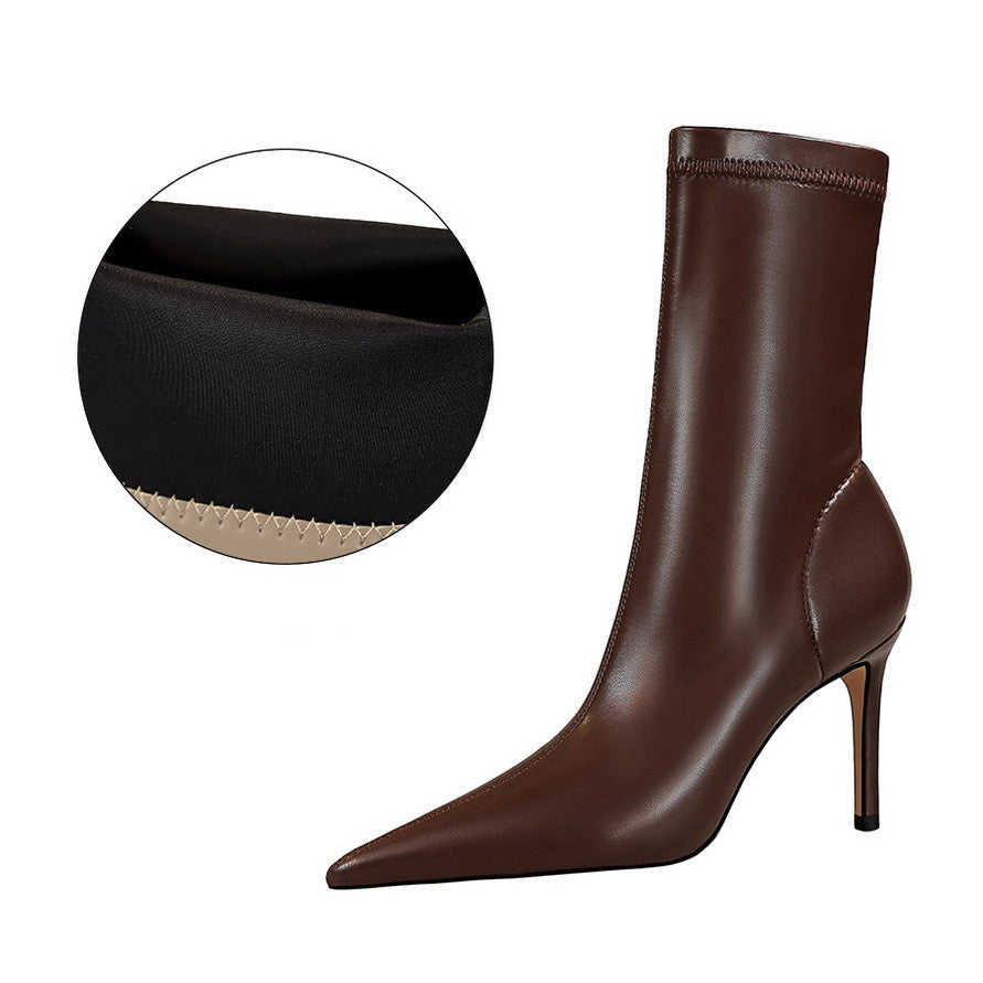 Sexy High-heeled Shallow Mouth Pointy Toe Plus Size Slim Short Boots