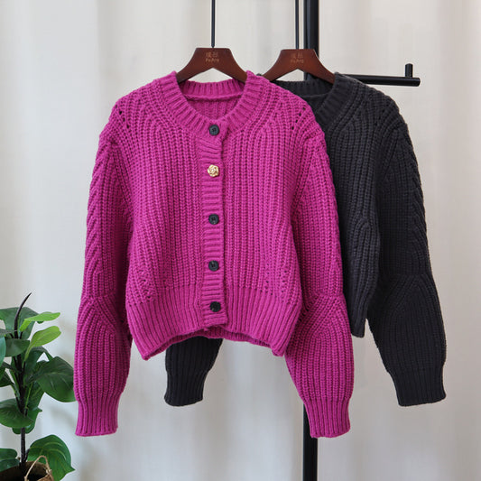 Thick Needle Design Sense Niche Sweater Coat Loose Round Neck Long Sleeve Temperament