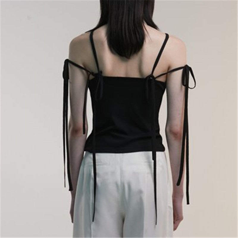 One-shoulder Trendy Lace-up Slim Fit Sleeveless Vest