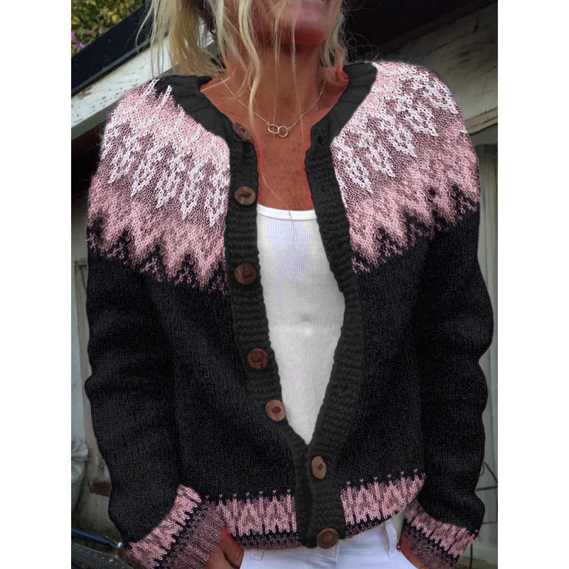 D Digital Printing Cardigan Knitted Coat Women's Early Spring And Autumn Coat