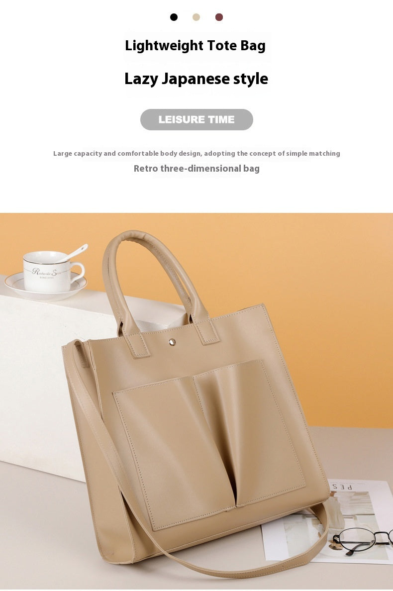 Large Capacity PU Solid Color Shoulder Women's Messenger Tote Bag